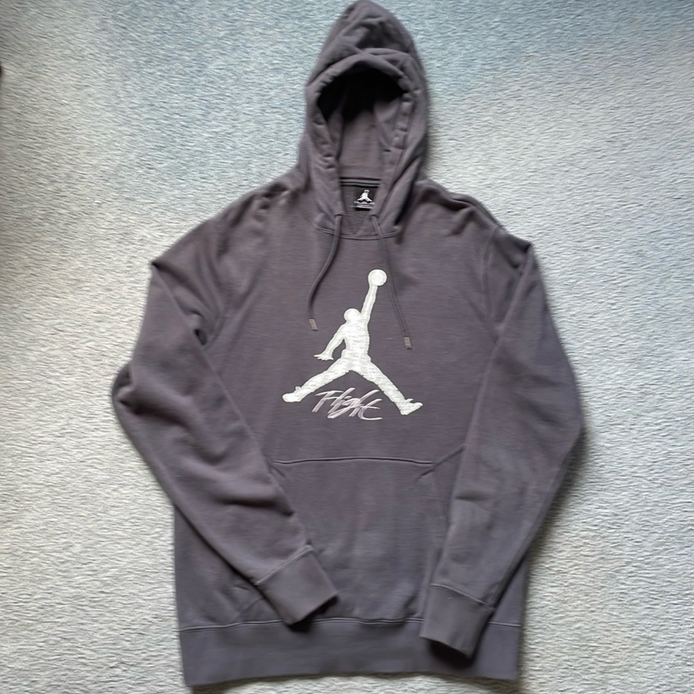 Nike Air Jordan Flight Hooded Sweatshirt Hoodie Sz Large Gray Poly-Cotton Blend